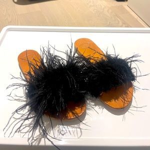 Feathered black sandals